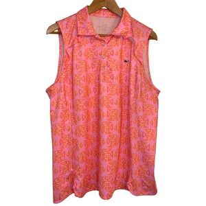 Vineyard Vines Pink & Coral Fish-Print Sleeveless Polo